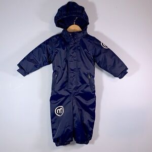 Minymo size 12 months 80 eu navy dark blue one piece snowsuit hooded
